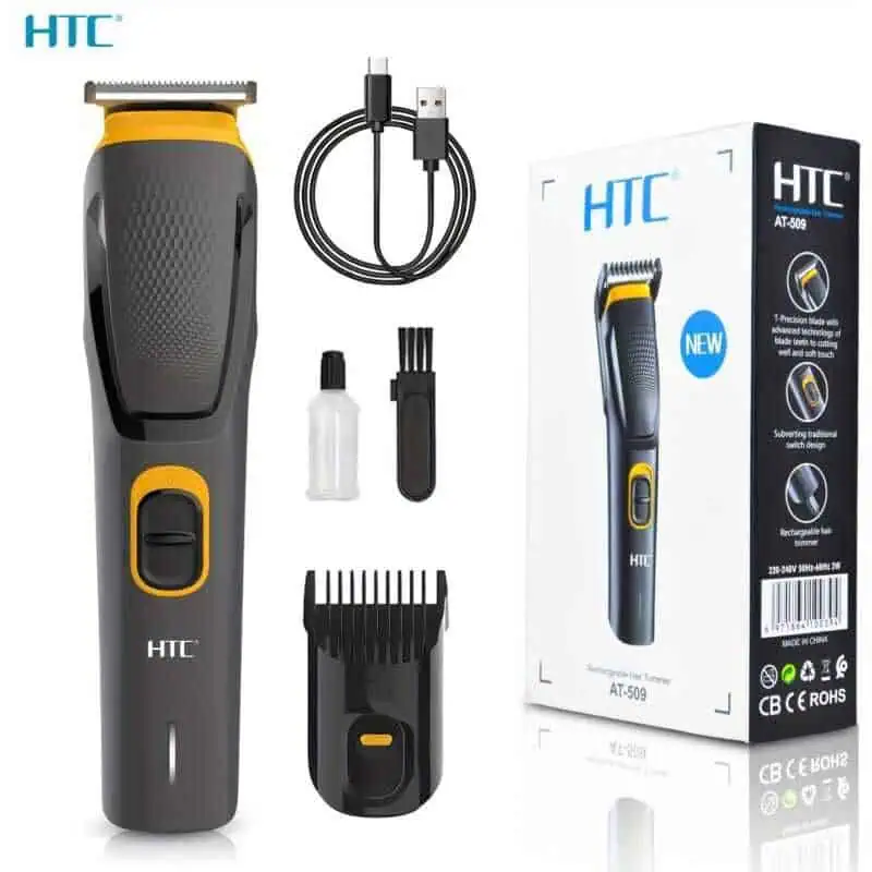 HTC AT-509 Rechargeable Cordless Beard & Hair Trimmer for Men – Stainless Steel Blade